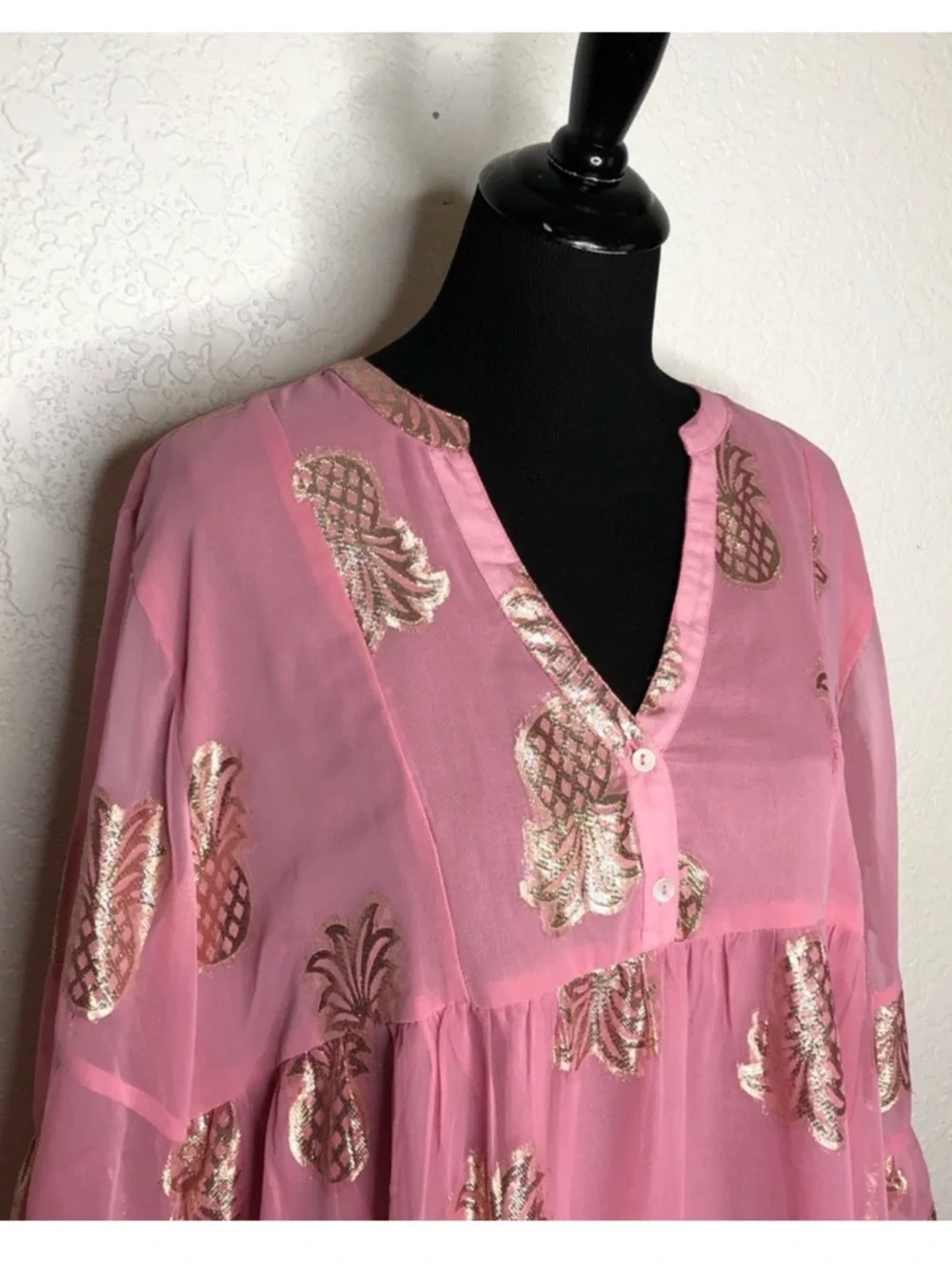 Simply Southern Pink Dress with Metallic Gold Accent Pineapples - Picture 5 of 6